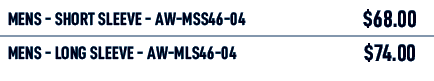 mens Short Sleeve AW MSS46 04,$68.00,mens long Sleeve AW MLS46 04,$74.00